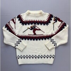 Vintage Sigallo Sweater Size Medium Cream Skier Ski Fair Isle Nordic Acrylic